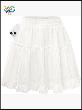 Ruffle Lace Mini Skort with Shorts Underneath Flowy Tiered Skirt with Pockets